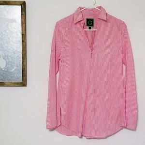 C Wonder Pink Striped Collared Blouse